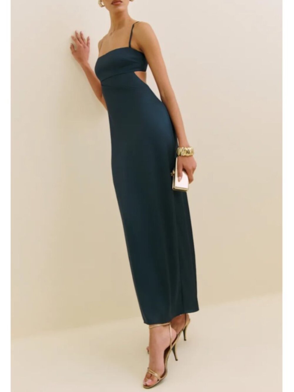Reformation Jane Open Back Satin Dress with Back Slit in Navy sz 12 $298 - Picture 2 of 13